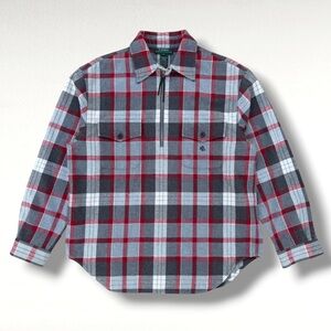 Lauren Ralph Lauren Plaid Flannel 1/2 Zip Long Sleeve Shirt Women’s Large Gray